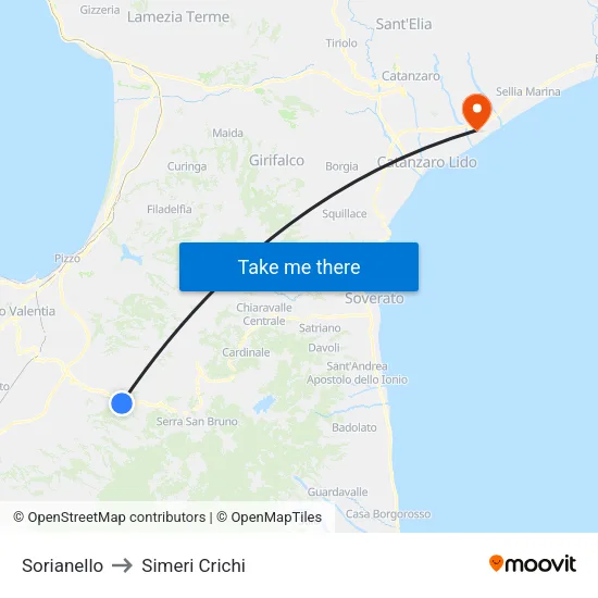 Sorianello to Simeri Crichi map