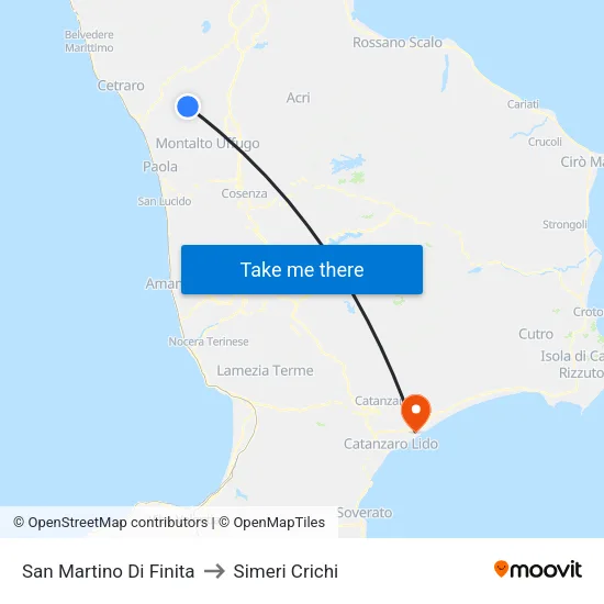 San Martino Di Finita to Simeri Crichi map