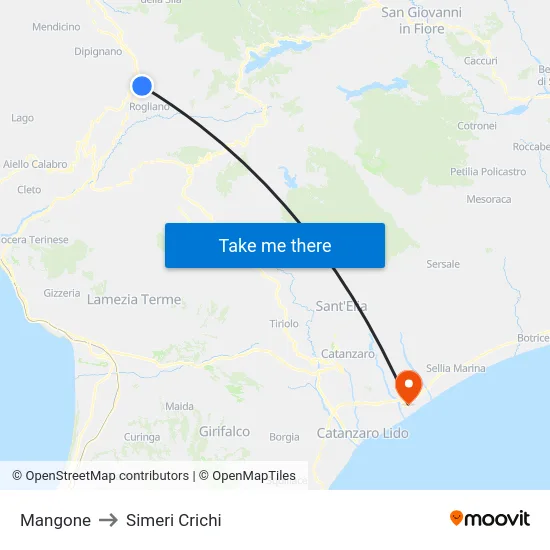 Mangone to Simeri Crichi map