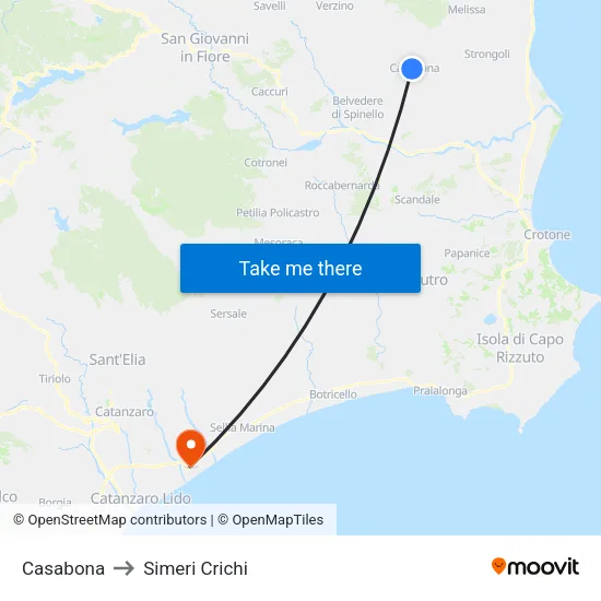 Casabona to Simeri Crichi map