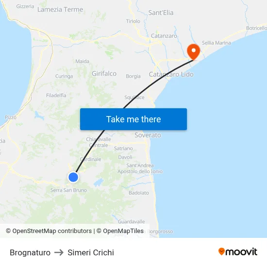 Brognaturo to Simeri Crichi map