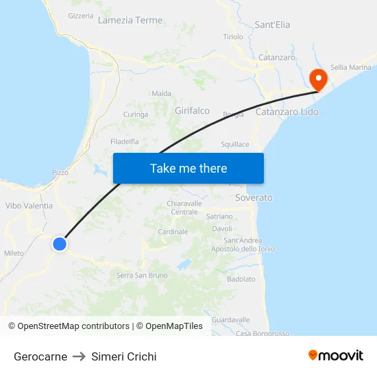Gerocarne to Simeri Crichi map