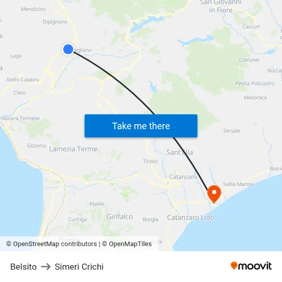 Belsito to Simeri Crichi map