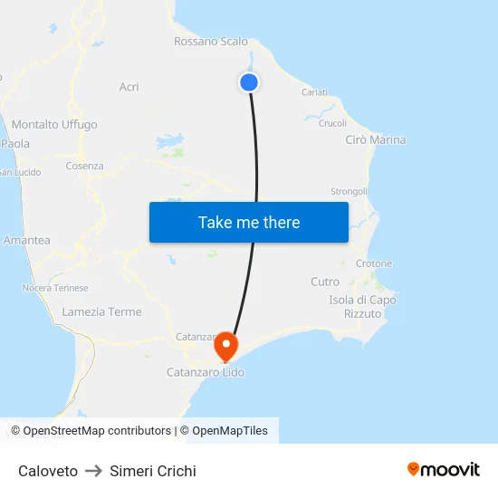 Caloveto to Simeri Crichi map
