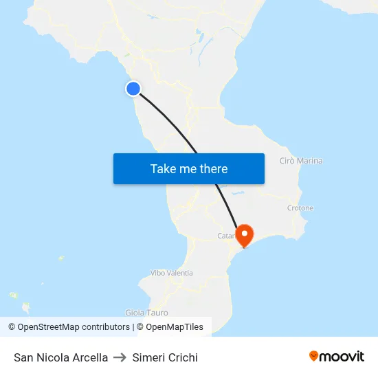 San Nicola Arcella to Simeri Crichi map