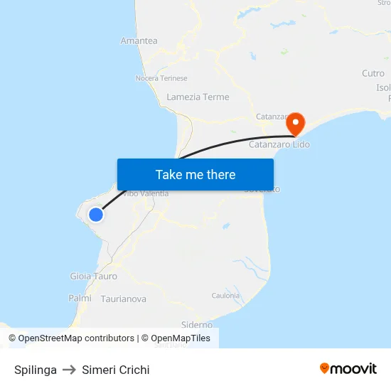 Spilinga to Simeri Crichi map