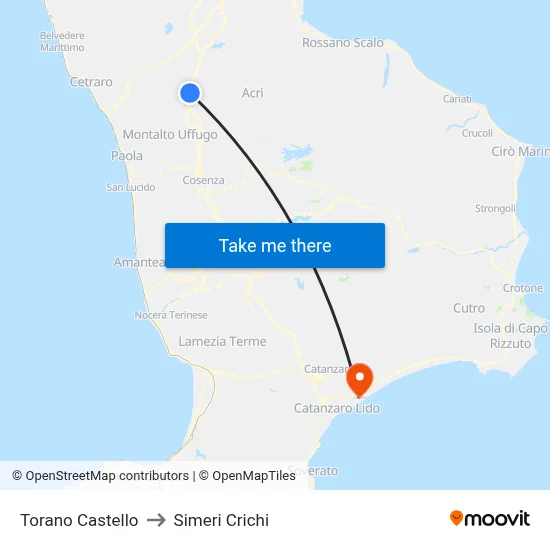 Torano Castello to Simeri Crichi map