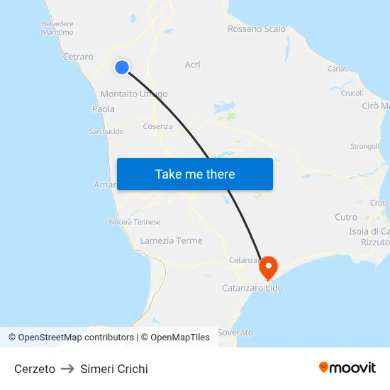 Cerzeto to Simeri Crichi map