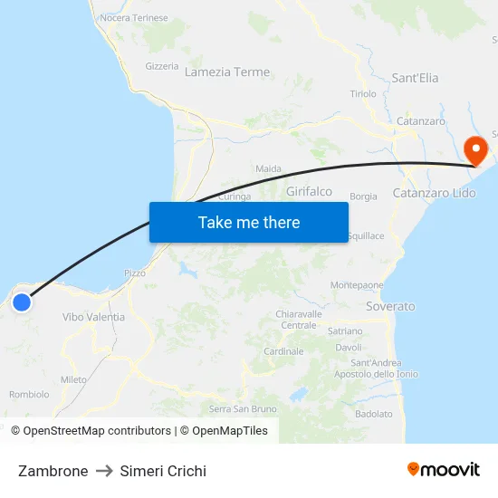Zambrone to Simeri Crichi map