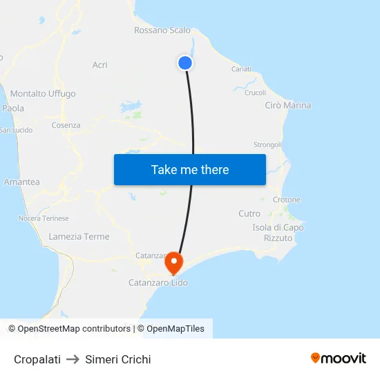 Cropalati to Simeri Crichi map