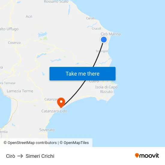 Cirò to Simeri Crichi map