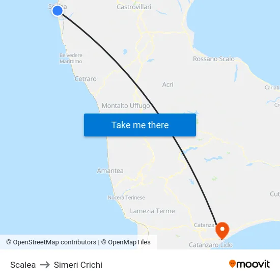 Scalea to Simeri Crichi map