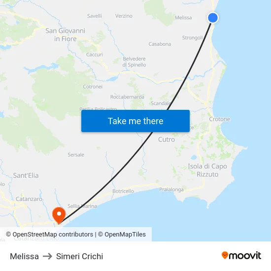 Melissa to Simeri Crichi map