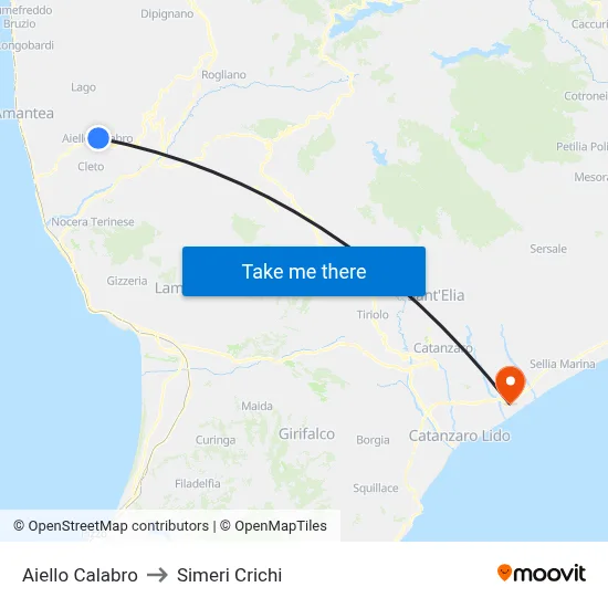 Aiello Calabro to Simeri Crichi map