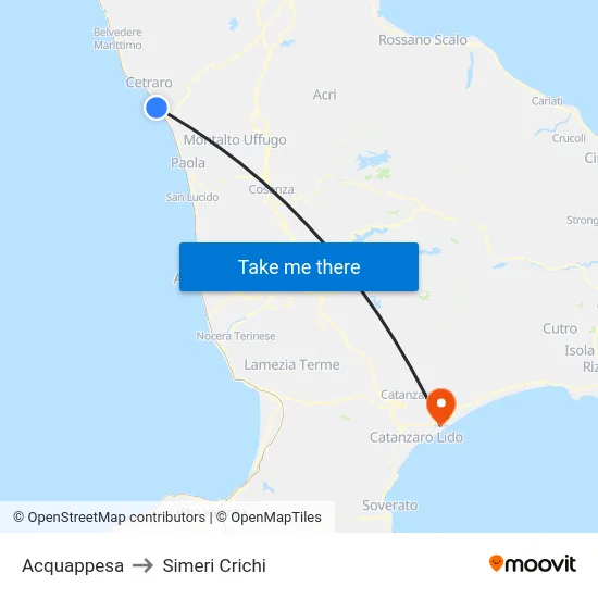 Acquappesa to Simeri Crichi map