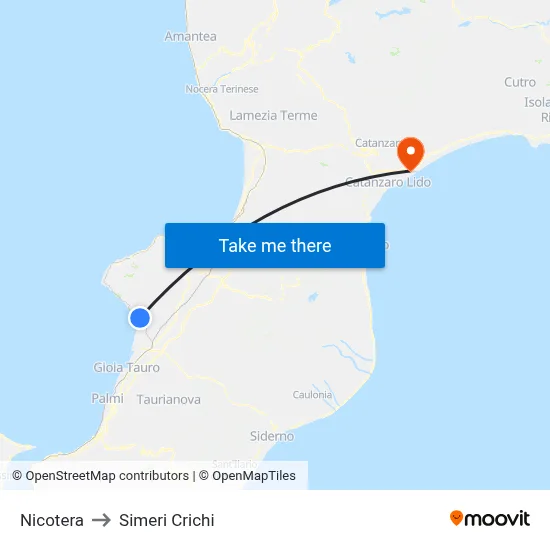 Nicotera to Simeri Crichi map