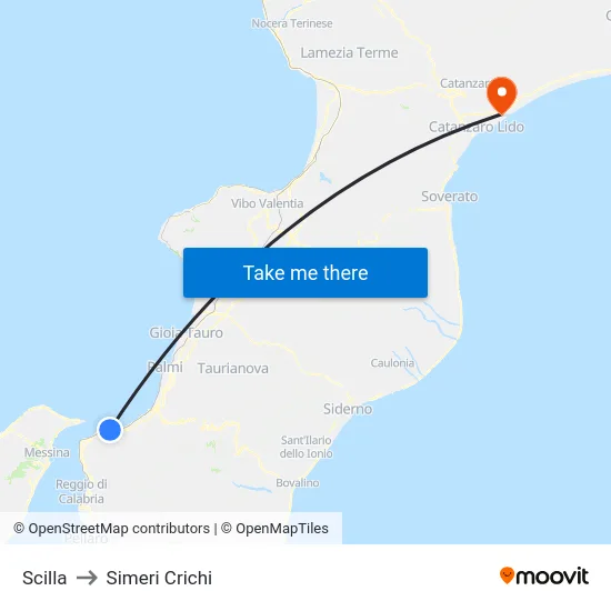 Scilla to Simeri Crichi map