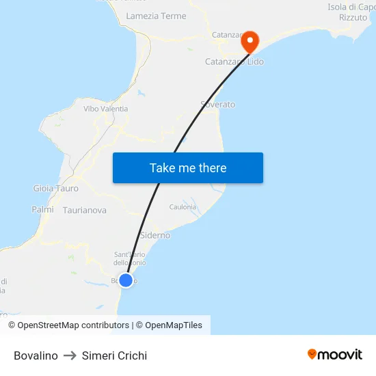Bovalino to Simeri Crichi map