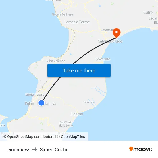 Taurianova to Simeri Crichi map