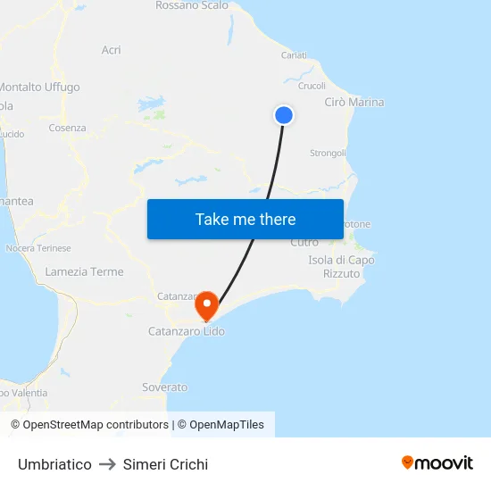 Umbriatico to Simeri Crichi map