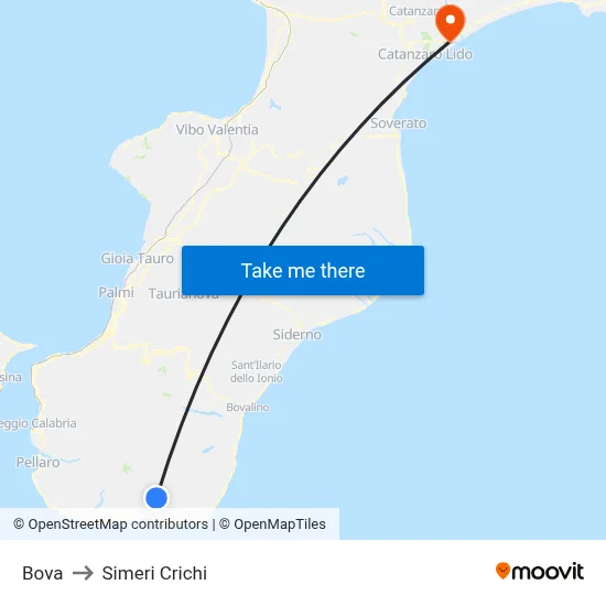 Bova to Simeri Crichi map