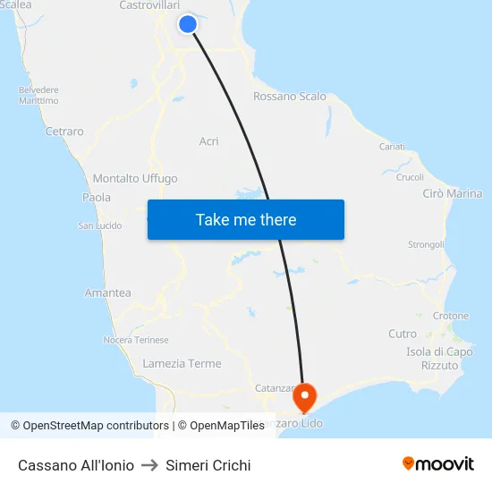 Cassano All'Ionio to Simeri Crichi map