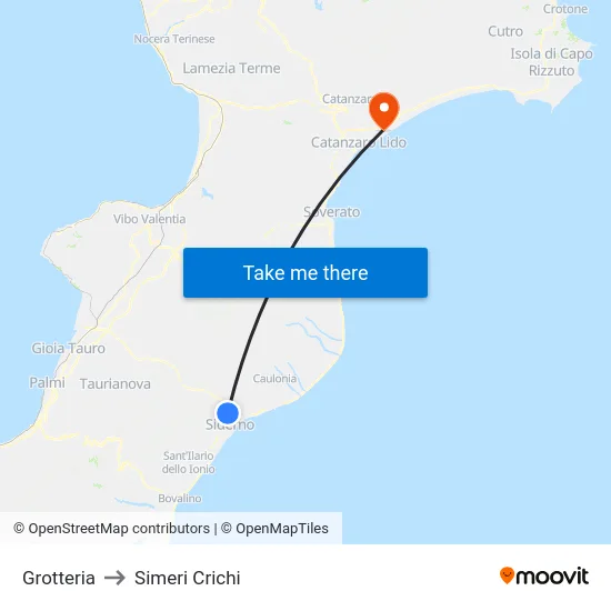 Grotteria to Simeri Crichi map