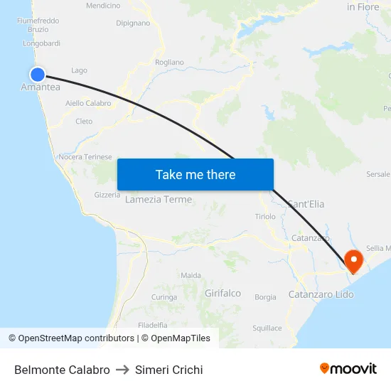 Belmonte Calabro to Simeri Crichi map