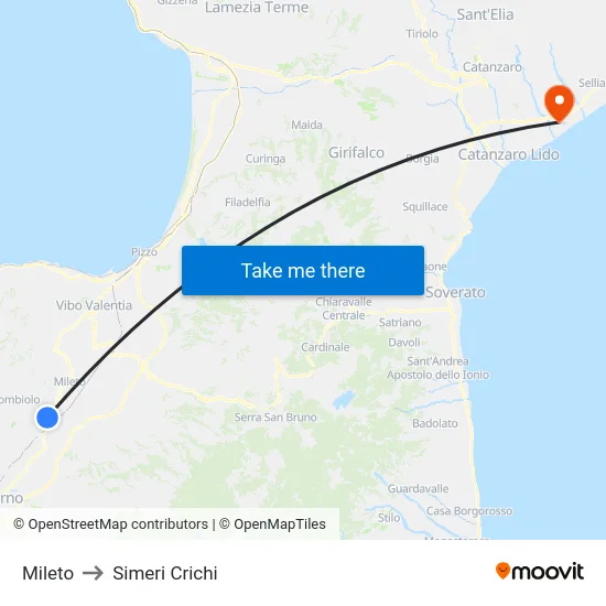 Mileto to Simeri Crichi map
