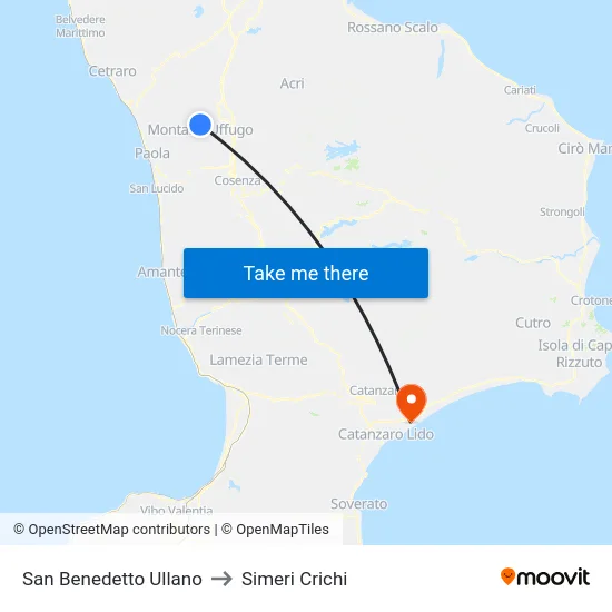 San Benedetto Ullano to Simeri Crichi map