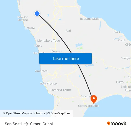 San Sosti to Simeri Crichi map