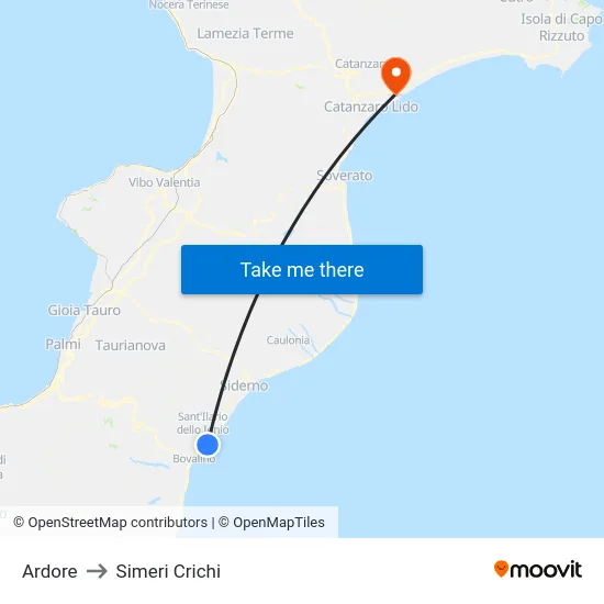 Ardore to Simeri Crichi map