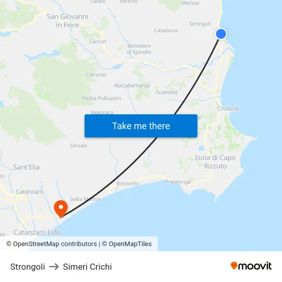 Strongoli to Simeri Crichi map