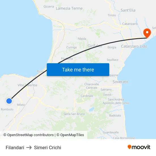 Filandari to Simeri Crichi map