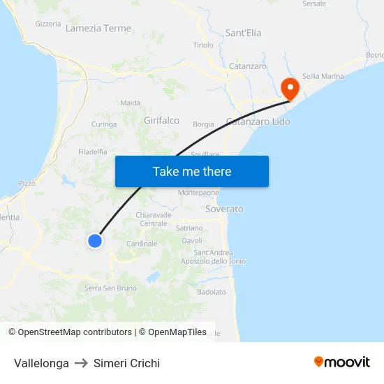 Vallelonga to Simeri Crichi map