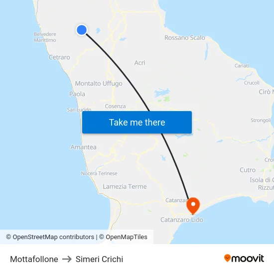 Mottafollone to Simeri Crichi map