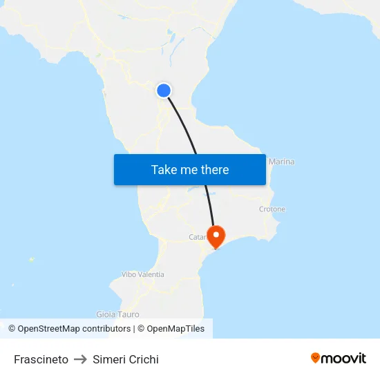 Frascineto to Simeri Crichi map