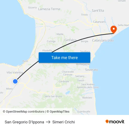 San Gregorio D'Ippona to Simeri Crichi map