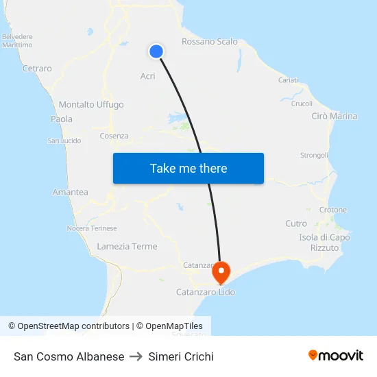 San Cosmo Albanese to Simeri Crichi map