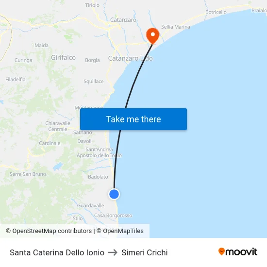 Santa Caterina Dello Ionio to Simeri Crichi map
