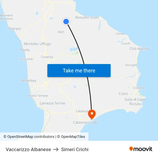 Vaccarizzo Albanese to Simeri Crichi map