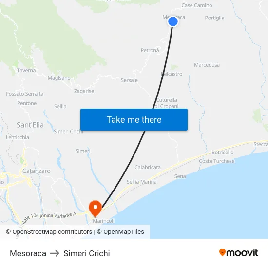 Mesoraca to Simeri Crichi map