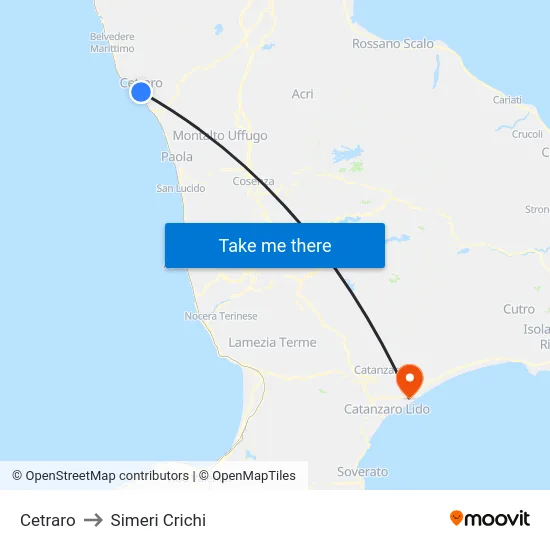 Cetraro to Simeri Crichi map