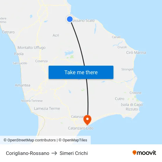 Corigliano-Rossano to Simeri Crichi map