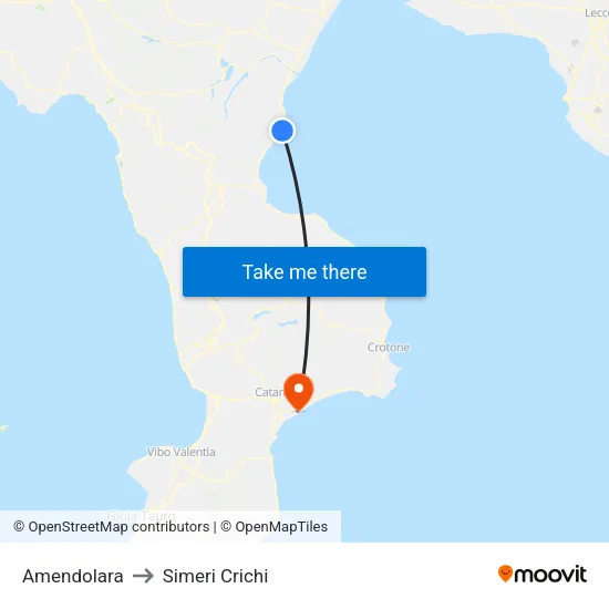 Amendolara to Simeri Crichi map