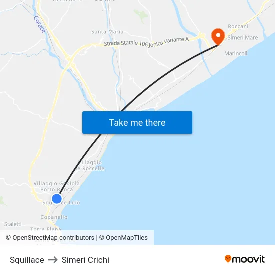 Squillace to Simeri Crichi map