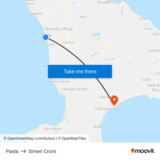 Paola to Simeri Crichi map