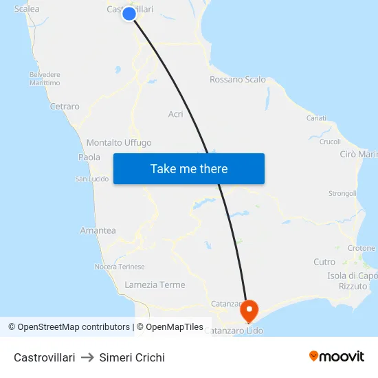 Castrovillari to Simeri Crichi map