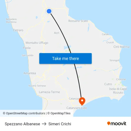Spezzano Albanese to Simeri Crichi map