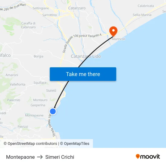 Montepaone to Simeri Crichi map